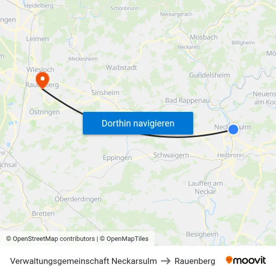 Verwaltungsgemeinschaft Neckarsulm to Rauenberg map