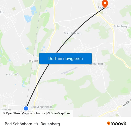 Bad Schönborn to Rauenberg map