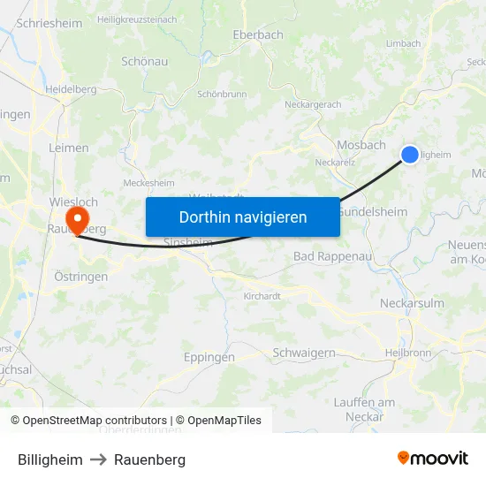 Billigheim to Rauenberg map
