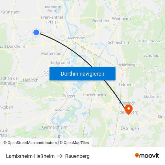 Lambsheim-Heßheim to Rauenberg map