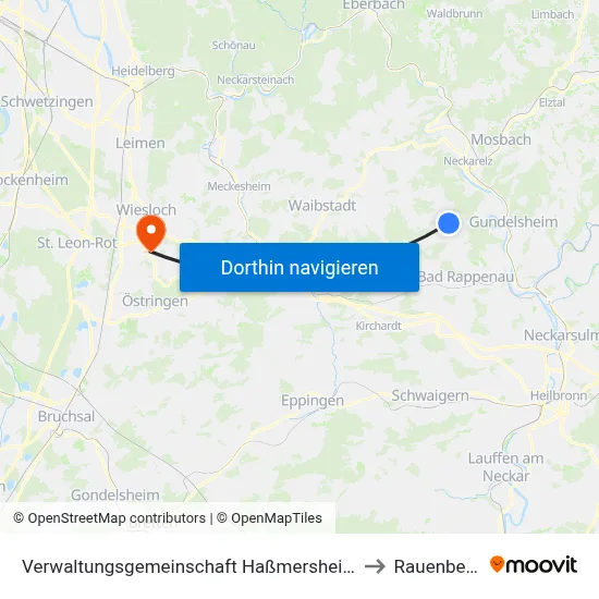 Verwaltungsgemeinschaft Haßmersheim to Rauenberg map