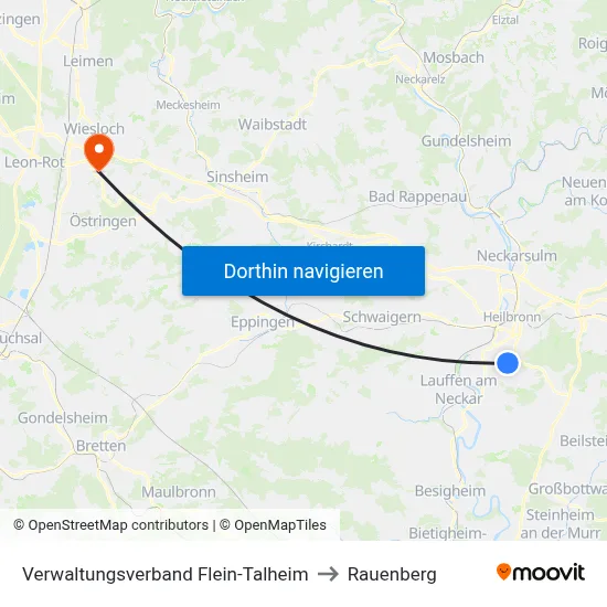 Verwaltungsverband Flein-Talheim to Rauenberg map