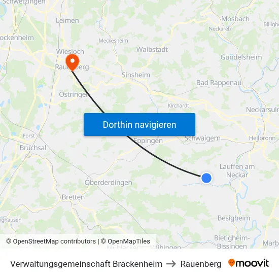 Verwaltungsgemeinschaft Brackenheim to Rauenberg map