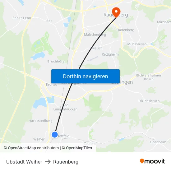 Ubstadt-Weiher to Rauenberg map