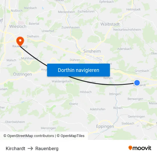 Kirchardt to Rauenberg map