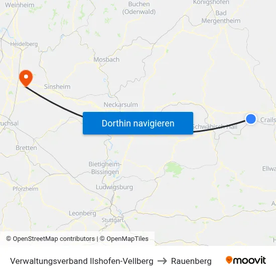 Verwaltungsverband Ilshofen-Vellberg to Rauenberg map