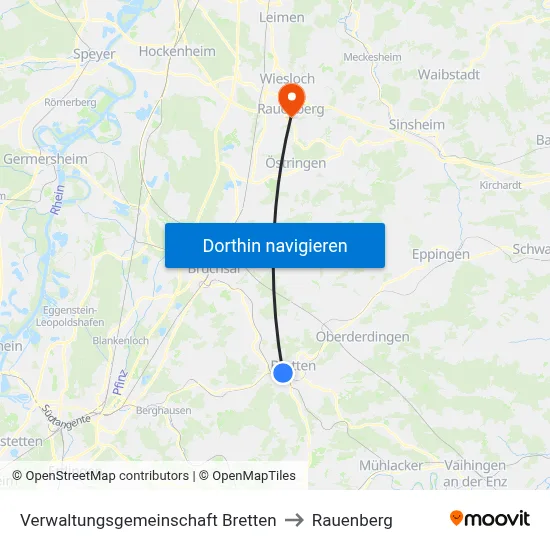 Verwaltungsgemeinschaft Bretten to Rauenberg map