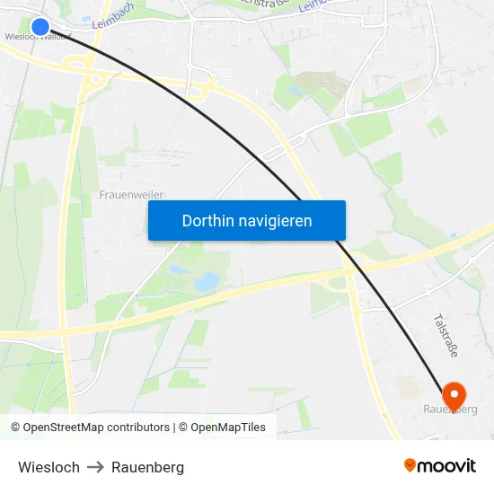 Wiesloch to Rauenberg map