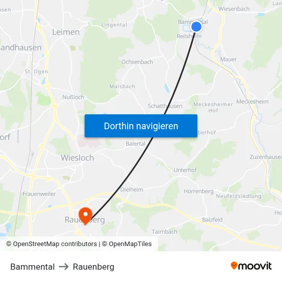 Bammental to Rauenberg map