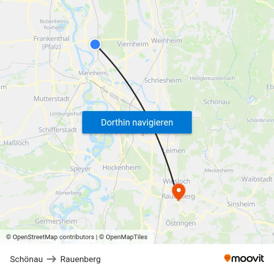 Schönau to Rauenberg map