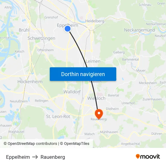 Eppelheim to Rauenberg map