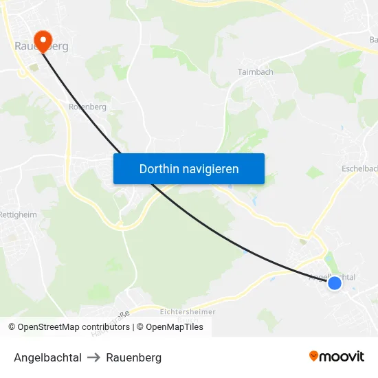 Angelbachtal to Rauenberg map