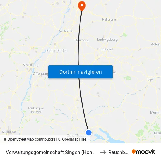 Verwaltungsgemeinschaft Singen (Hohentwiel) to Rauenberg map