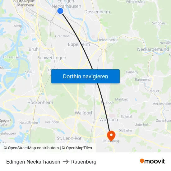 Edingen-Neckarhausen to Rauenberg map
