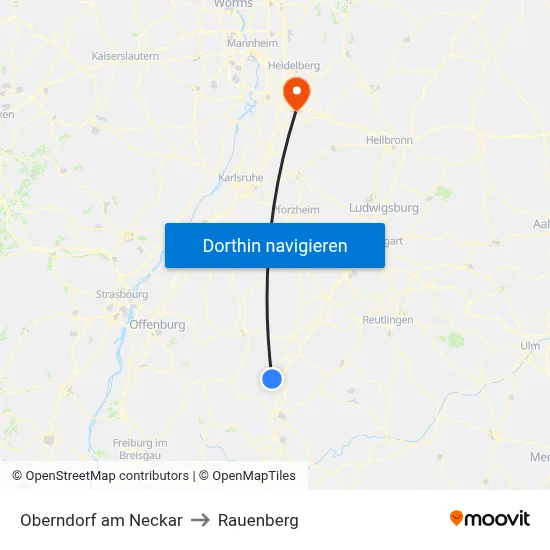 Oberndorf am Neckar to Rauenberg map
