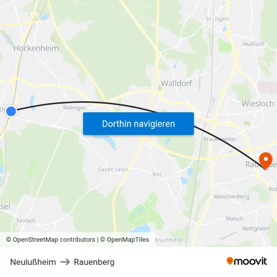 Neulußheim to Rauenberg map