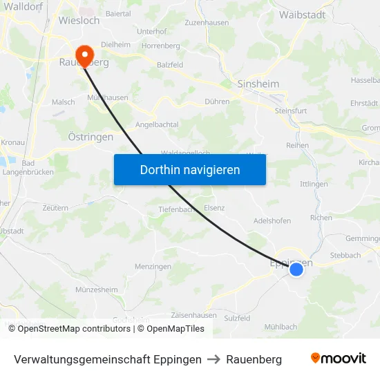 Verwaltungsgemeinschaft Eppingen to Rauenberg map