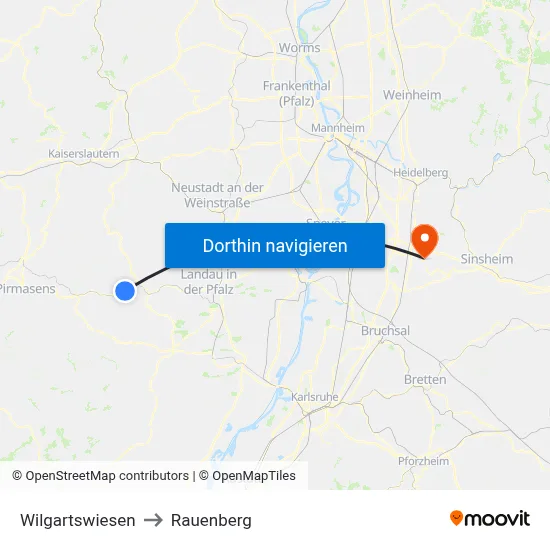 Wilgartswiesen to Rauenberg map