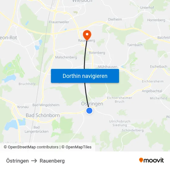 Östringen to Rauenberg map