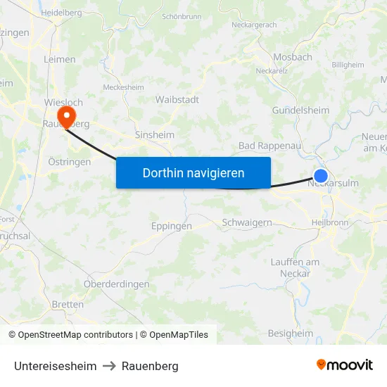 Untereisesheim to Rauenberg map