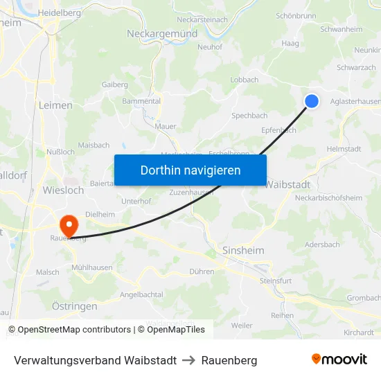 Verwaltungsverband Waibstadt to Rauenberg map