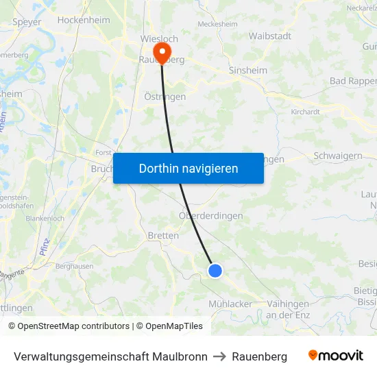 Verwaltungsgemeinschaft Maulbronn to Rauenberg map