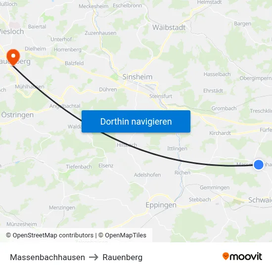 Massenbachhausen to Rauenberg map