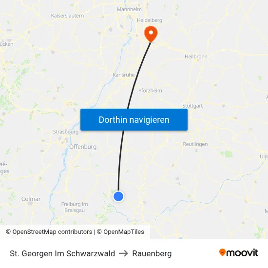 St. Georgen Im Schwarzwald to Rauenberg map