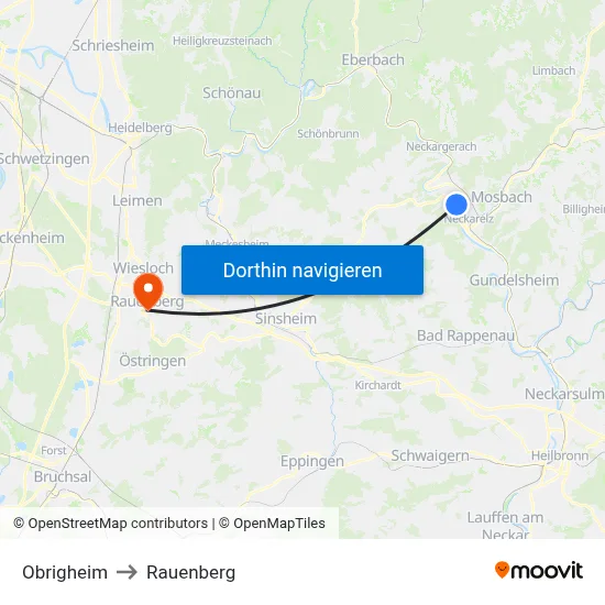 Obrigheim to Rauenberg map