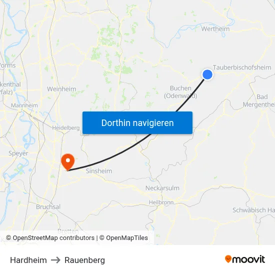 Hardheim to Rauenberg map