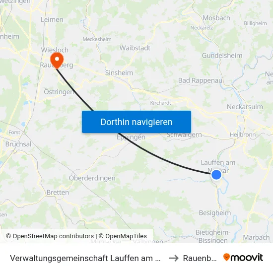 Verwaltungsgemeinschaft Lauffen am Neckar to Rauenberg map