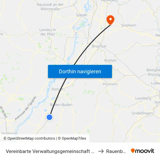 Vereinbarte Verwaltungsgemeinschaft Bühl to Rauenberg map