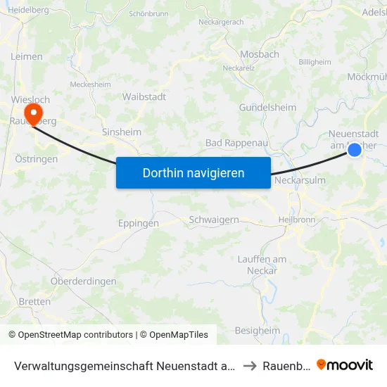 Verwaltungsgemeinschaft Neuenstadt am Kocher to Rauenberg map