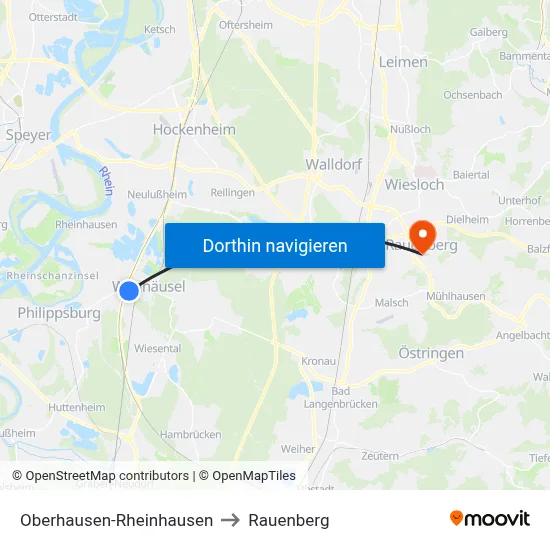 Oberhausen-Rheinhausen to Rauenberg map