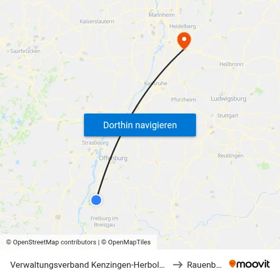 Verwaltungsverband Kenzingen-Herbolzheim to Rauenberg map
