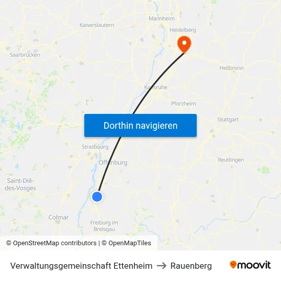 Verwaltungsgemeinschaft Ettenheim to Rauenberg map