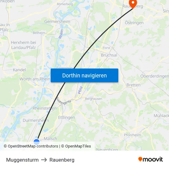 Muggensturm to Rauenberg map