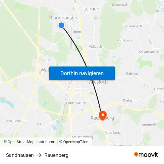 Sandhausen to Rauenberg map