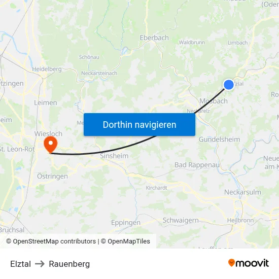 Elztal to Rauenberg map