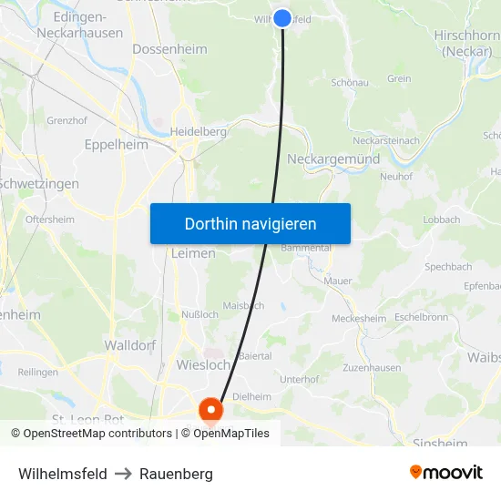 Wilhelmsfeld to Rauenberg map