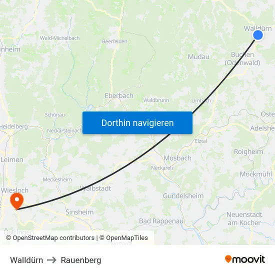 Walldürn to Rauenberg map