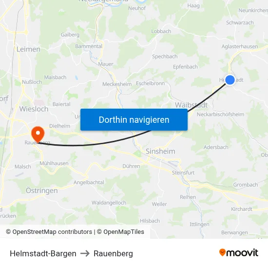 Helmstadt-Bargen to Rauenberg map