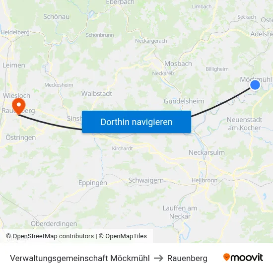 Verwaltungsgemeinschaft Möckmühl to Rauenberg map