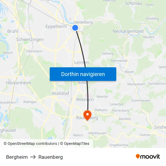 Bergheim to Rauenberg map
