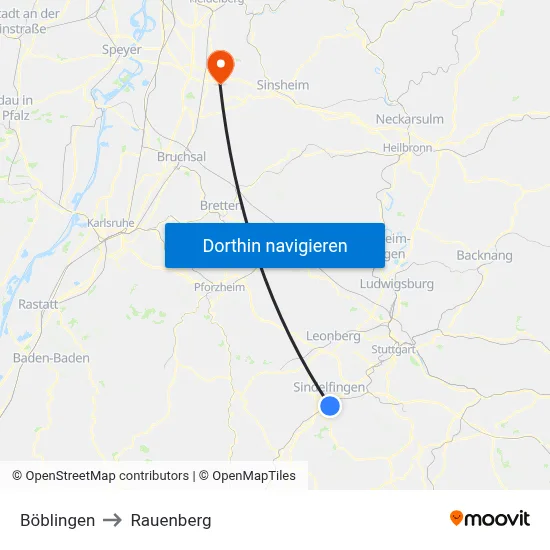 Böblingen to Rauenberg map
