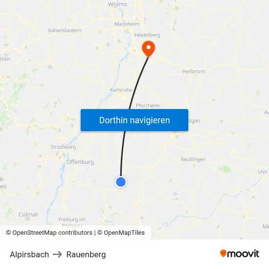 Alpirsbach to Rauenberg map