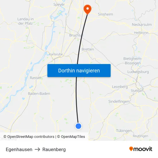 Egenhausen to Rauenberg map