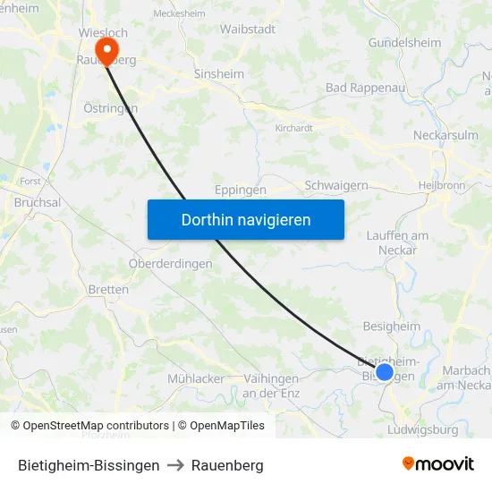 Bietigheim-Bissingen to Rauenberg map