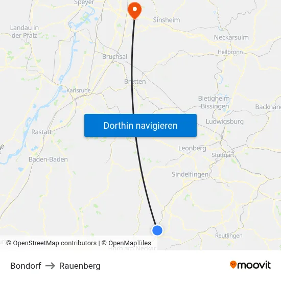 Bondorf to Rauenberg map