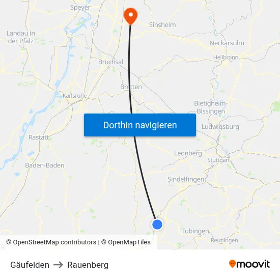 Gäufelden to Rauenberg map